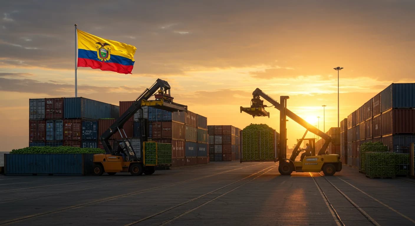 Puerto de Guayaquil con contenedores reefer cargando banano ecuatoriano