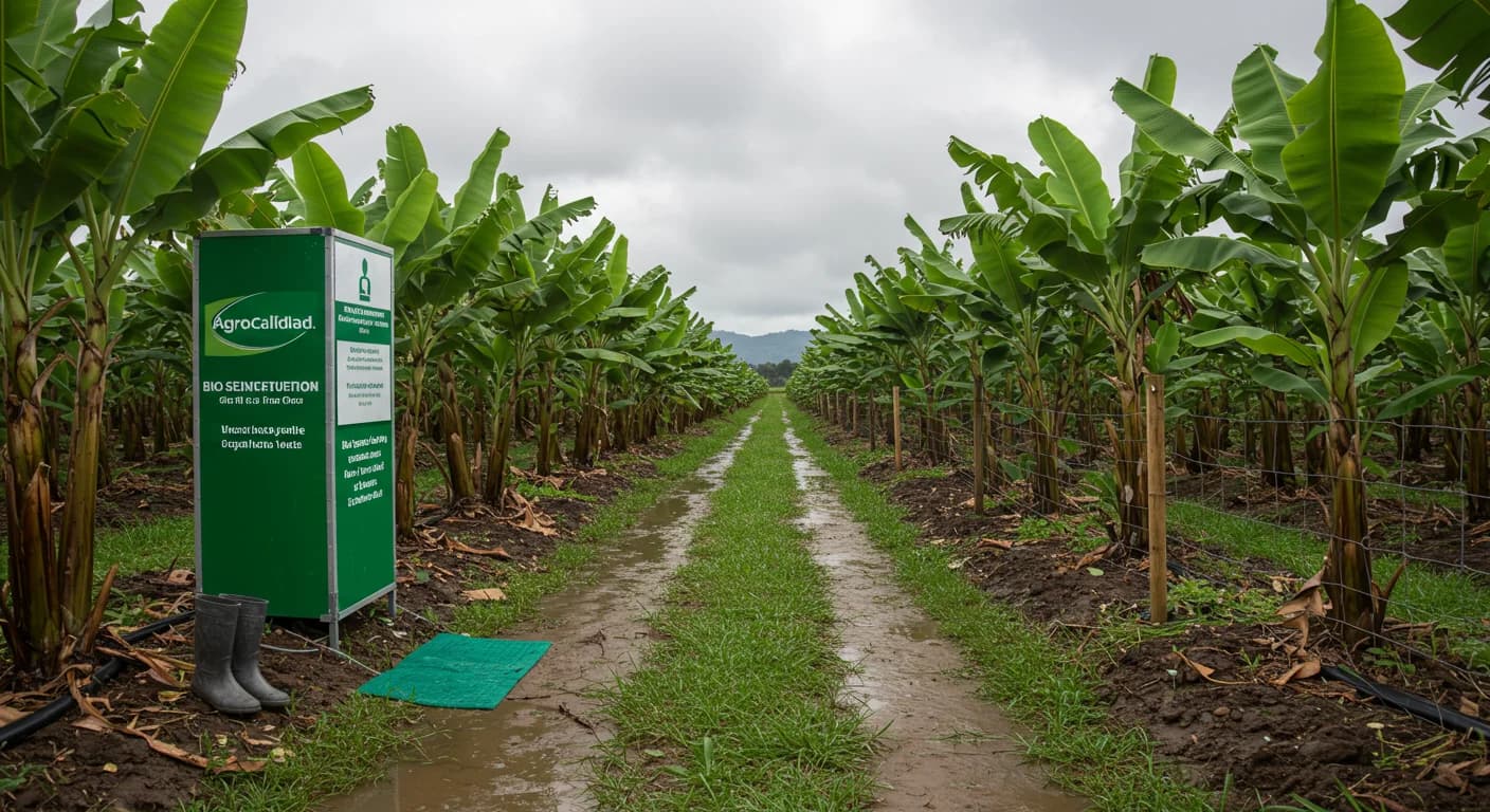 Punto de bioseguridad Agrocalidad en plantacion banano El Oro Ecuador