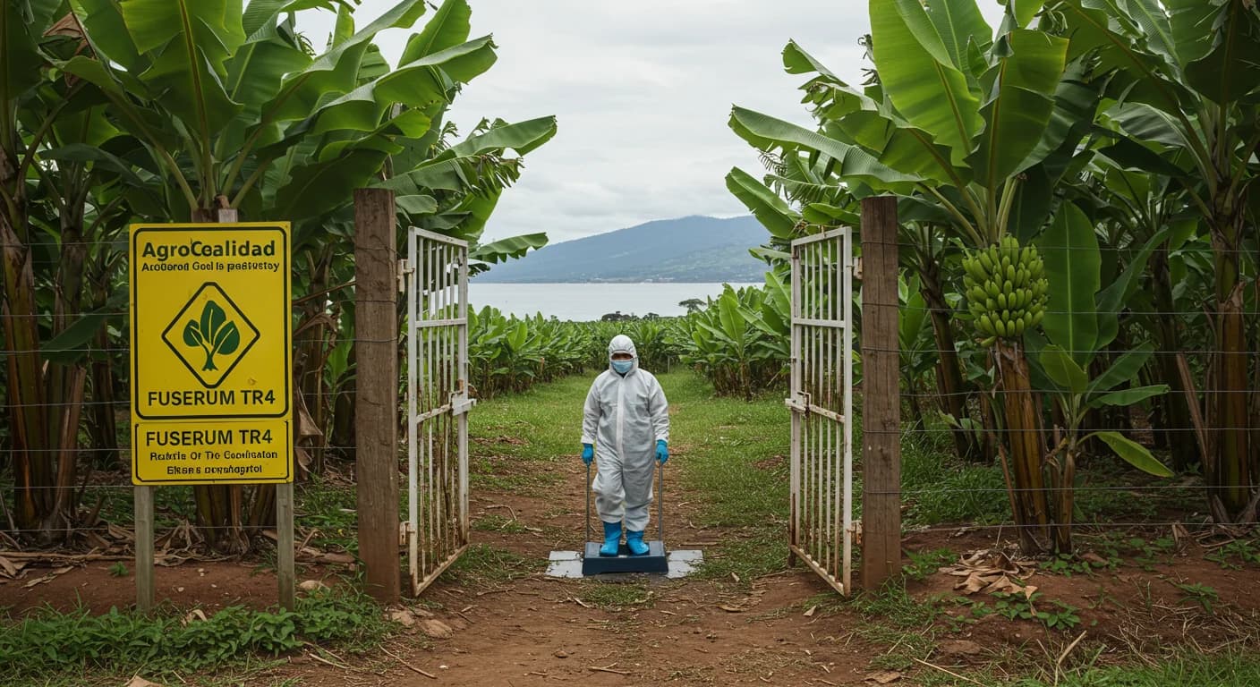 Punto de bioseguridad Agrocalidad contra Fusarium TR4 en finca de El Oro