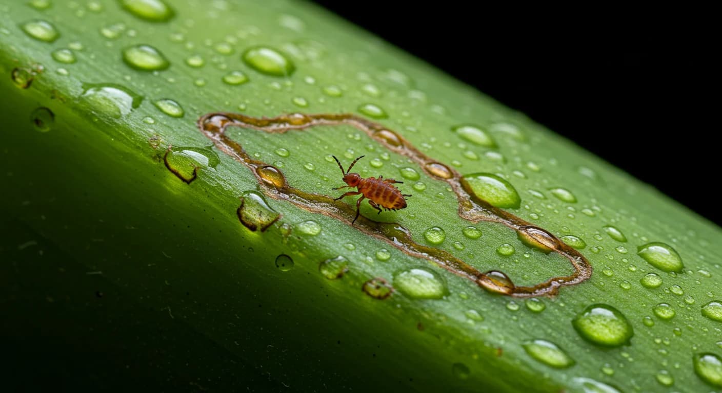 Dano de trips de mancha roja Chaetanaphothrips orchidii en cascara de banano Cavendish Ecuador